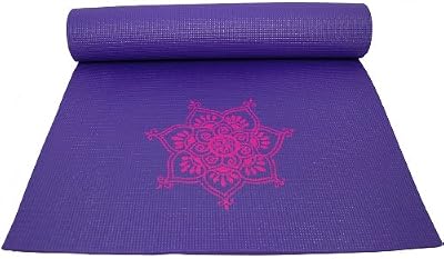Colorful Yoga Mats (TM) 1/4" Extra-Thick Enhanced Classic Yoga, Pilates & Exercise Mat - Purple with Pink Lotus Flower printed at top of mat