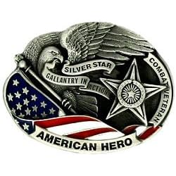 Combat Veteran - Silver Star Pewter Belt Buckle