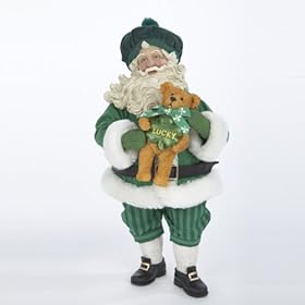  9 inch Fabriche Lucky Irish Santa inch Christmas St. Patricks Figure with Teddy Bear
