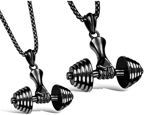 Unisex Creative Dumbbell Barbell Titanium Steel Pendant Necklace(Black,S)