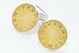 Jewelry : Exquisite handmade sterling silver and translucent yellow hand enameled cufflinks. 'Clock Face' Crafted in England