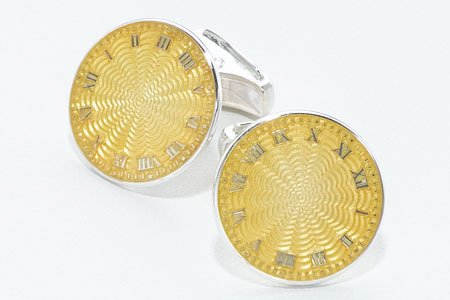 Exquisite handmade sterling silver and translucent yellow hand enameled cufflinks. 