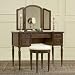 Warm Cherry Vanity with Mirror and Upholstered Stool