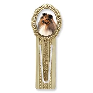 Gold-tone Sheltie Victorian Bookmark