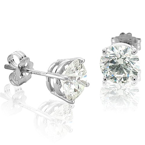 14k White Gold Round Brilliant Cut Diamond Stud Earrings (H-I, I1, 0.25 carat)