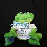 Plush Frog (Thad Polz) toy with Beware of people who dislike cats.