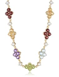 18k Yellow Gold Plated Sterling Silver Multi-Gemstone Flower Necklace, 18"