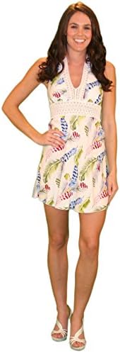 VenJoin 100% Rayon Short Sundress / Summer Dress Medium White Feather