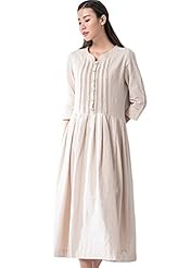 Mandarin Collar Cotton/Linen Midi Dress 