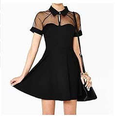 Sexy Above the Knee Flared-Skirt Short Sleeves Sheer Cutout Mesh Summer Sweetheart Organza Skater Dress/Mini Dress 