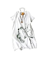 A-line Shift Short Sleeves Summer Cotton/Linen General Print Midi Dress 