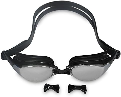 Hontox (TM) Swim Goggles, Silver Coated, Adjustable Unisex,for Adult men or women, No Leaking, Anti - Fog, UV - Protection, With Free Protective Case. (black)