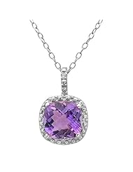 2ct Cushion Cut Amethyst and Diamond Pendant-Necklace in Sterling Silver