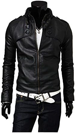 Men's Winter Slim Fit Stand Up Collar Faux Leather Jacket