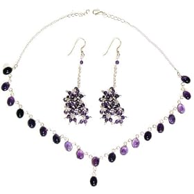Buy Jewelry earring and Necklace Sets Sterling Silver and Amethyst Gemstones by ShalinCraft