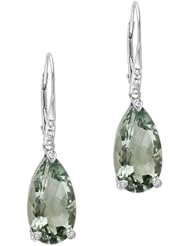 Green Amethyst and Diamond Drop Earrings in 10K White Gold