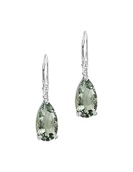 Green Amethyst and Diamond Drop Earrings in 10K White Gold