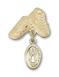 Gold Filled Baby Badge with St. Christopher Charm and Baby Boots Pin