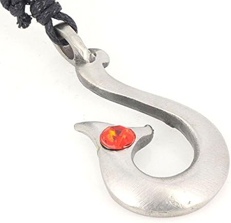 Red Crystal Tribal Fishhook Fisherman Charm Pewter Choker Jewelry Pendant Necklace