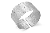 14K White Gold Matte and Hammered-Finish Hand-Crafted Cuff Bracelet, Enhanced with Scattered Bezel Set Diamonds.