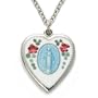 Sterling Silver 7/8" Engraved Heart Shaped Miraculous Medal on 18" Chain