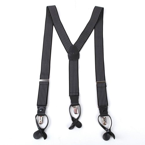 Black Stripes Suspenders for work Y-Back genuine Leather Y&G Fashion Suspenders SP2008