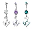 CUBIC ZIRCONIA GEMED ANCHOR BELLY RING BNAANC11BZ- BLUE ZIRCON