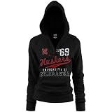 NCAA Nebraska Cornhuskers Ladies Black Rugby Distressed Deep V-neck Hoody Sweatshirt