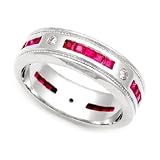 18k White Gold Diamond and Ruby Eternity Wedding Band Ring (G-H/SI, 1/7 ct.)