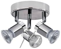 Chrome Finish Halogen Bathroom Ceiling Lights with 3 Spotlights IP44