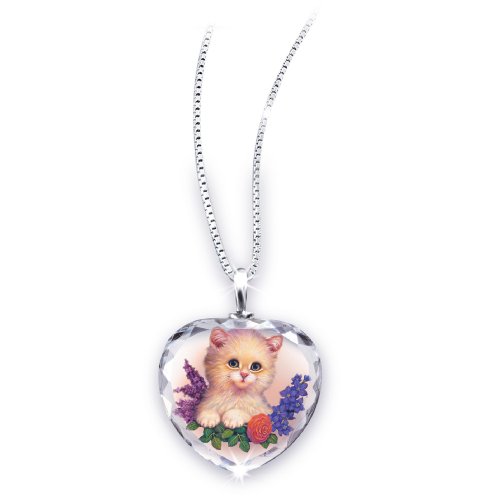Darling Kitten Heart-Shaped Crystal Pendant Necklace: Cat-Lovers Jewelry Gift by The Bradford Exchange