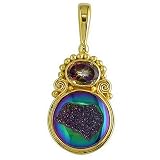 22k Gold Overlay, Mystic Topaz and Rainbow Window Druzy Pendant by Sajen