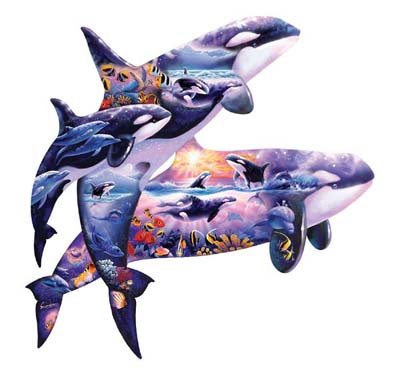 Steve Sundram Orcas at Play Shaped Jigsaw Puzzle 1000pc