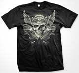 Winged Chopper Skull Mens T-shirt, Dark Fantasy Motorcycle Skull Mens Tee Shirt