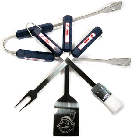 Motorhead Products MH5108 MLB 4-Piece BBQ Grilling Utensil Set, Indians