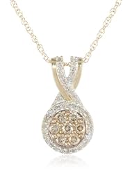 10K Yellow Gold Champagne and White Diamond Pendant Necklace (1/4cttw, I-J Color, I2-I3 Clarity), 18"