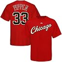 Majestic Chicago Bulls #33 Scottie Pippen Red Player & Number T-shirt