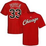 Majestic Chicago Bulls #33 Scottie Pippen Red Player & Number T-shirt