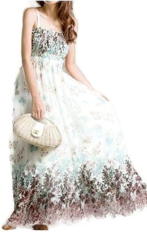 Summer Flower Print Bohemian Chiffon Dress White Free Size