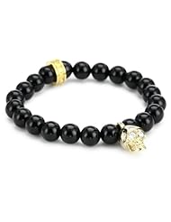 King Baby 8mm Polished Onyx Bead Bracelet with 18K Vermeil Skull with Cubic-Zirconia Eyes