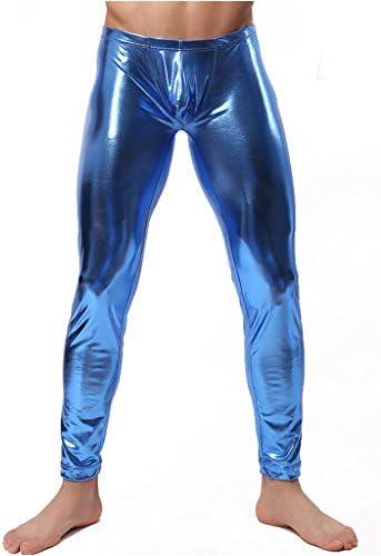 Fikeoo Men's Faux Leather Skinny Muscle Tights Leggings