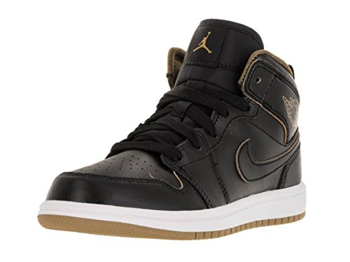 Nike Jordan Kids Jordan 1 Mid Bp Black/Metallic Gold/White Basketball Shoe 3 Kids US