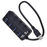 Black Super Speed 3.0 USB 4 Ports External HUB with On/off Switch for Pc