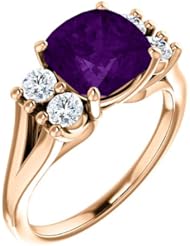 18K Rose Gold 8.00x8.00mm Antique Cushion Cut Amethyst and Diamond Ring -- LIFETIME WARRANTY