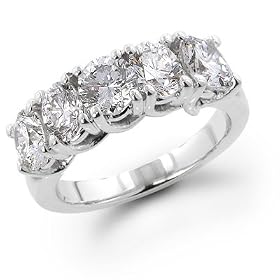 14K White Gold 1.50 ctw. Five - Stone Diamond Wedding / Anniversary Band (I-J;I1-2) Size 10: Jewelry