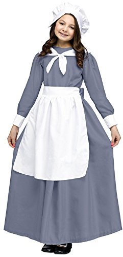 Colonial Pilgrim Girl Kids Costume,Gray / White,medium