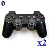 ATC 2packs Black Dualshock Sixaxis Wireless Controllers for Sony Playstation PS3 With 7-Channel LED indicator