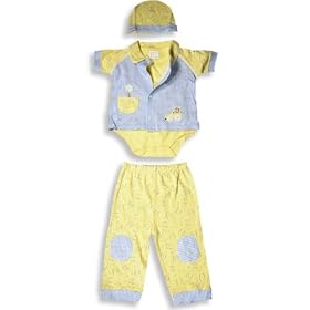 Beyond Basic Kids - Infant Baby Boys Short Sleeved 4-Piece Pant Set, Yellow, Blue