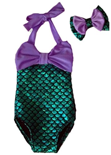 Little Girls 2pcs Swimmable Mermaid Princess Bikini Swim Bathing Suit+headband (6-7 Years)