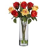 Roses w/Glass Vase Silk Flower Arrangement